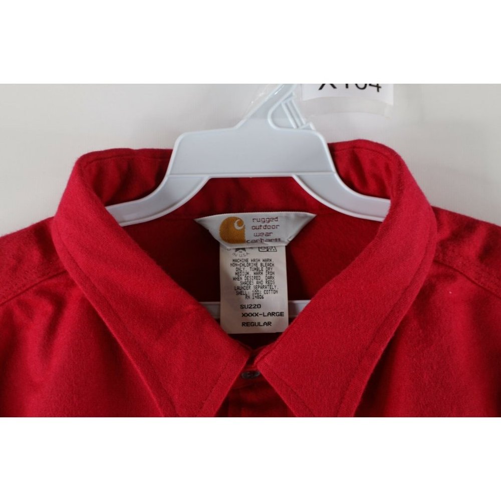 NOS Vtg 90s Carhartt Mens 4XL Double Pocket Chamois Cloth Button Shirt Red USA - Picture 5 of 8